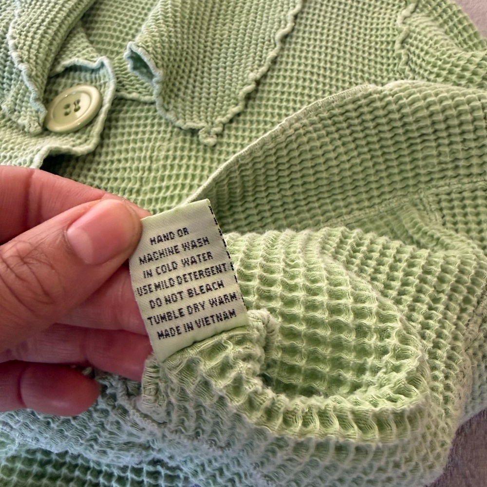 FOCUS Waffle Knit Button Jacket Pistachio Green Size L 100% Cotton Textured - Picture 10 of 11